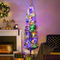 HOMCOM 6ft Flocked Artificial Christmas Tree with LED Lights