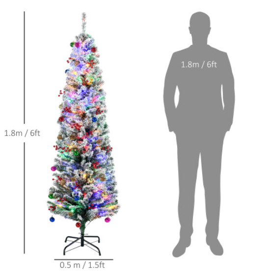 HOMCOM 6ft Flocked Artificial Christmas Tree with LED Lights