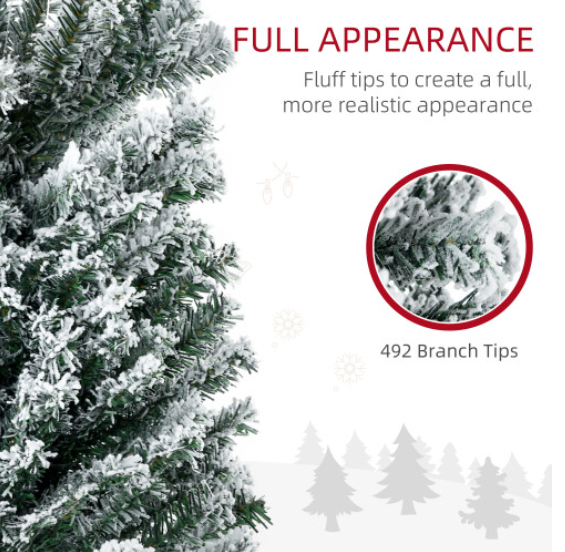 HOMCOM 6ft Flocked Artificial Christmas Tree with LED Lights