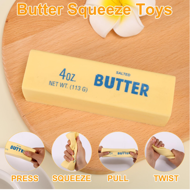 Squishy Butter Toy PU Slow Rising Light Yellow Stress Relief Squeeze Stick
