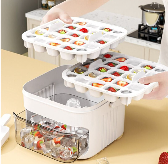 50- Ice Maker with Easy Press Cap, Double Layer Storage
