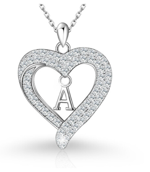 Classic Elegant Women's New S925 Sterling Silver CZ Heart Initial Necklace