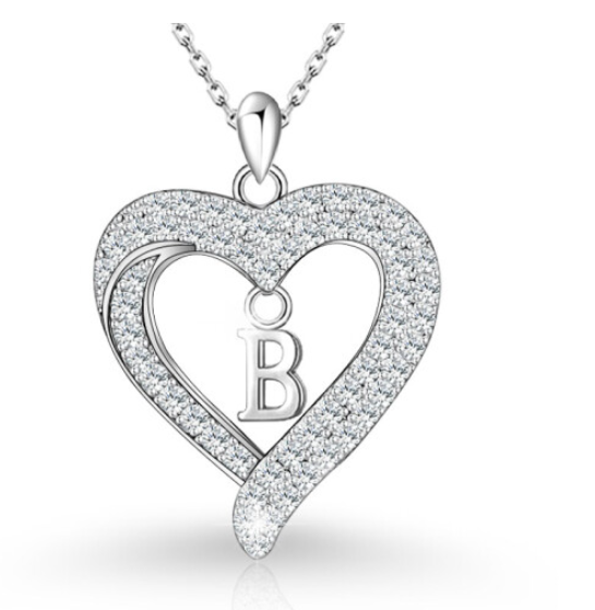 Classic Elegant Women's New S925 Sterling Silver CZ Heart Initial Necklace