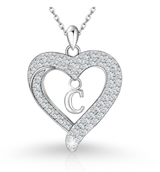 Classic Elegant Women's New S925 Sterling Silver CZ Heart Initial Necklace