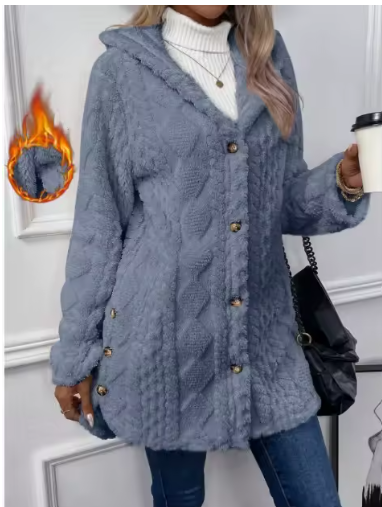 Women's Hooded Teddy Fleece Cardigan Coat