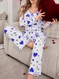 Women's Heart Print Long Sleeve Pyjama Set