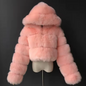 Women's Luxury Faux Fur Hooded Cropped Jacket