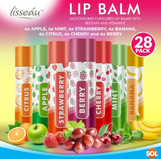 SOL 28pk Lip Balm Set Flavoured Moisturiser for Lips with Beeswax & Vitamin E