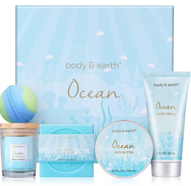 BODY & EARTH Pamper Gifts for Women, 5 Pcs Ocean Bath Spa Gift Set
