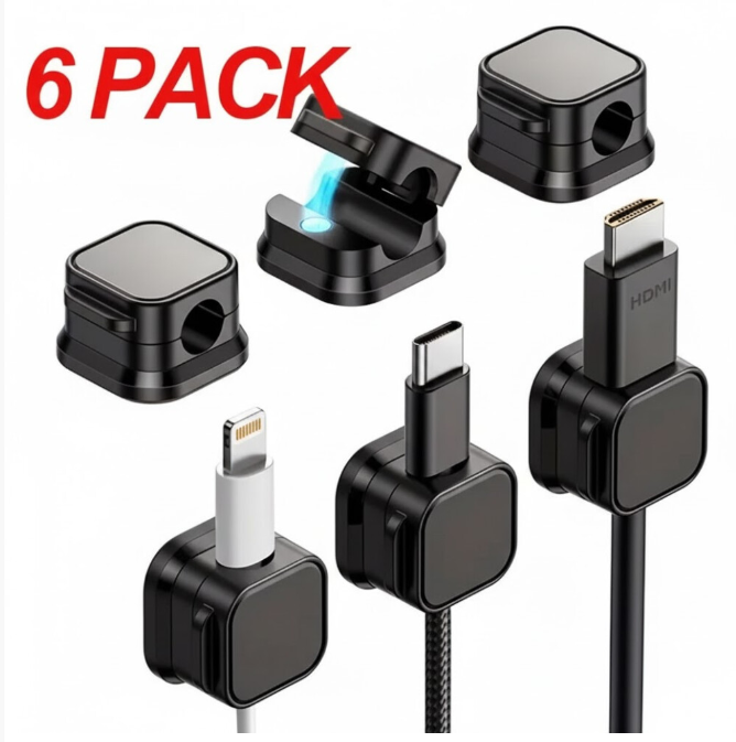 6 Pack Magnetic Cable Organiser Clips Desk Mount