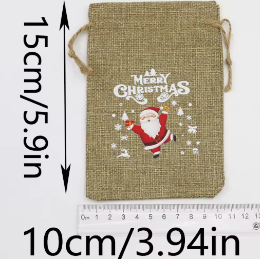 Christmas Hessian Drawstring Gift Bags – 5 Pack