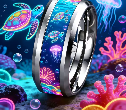 Cute Ocean-Themed 8mm Stainless Steel Ring