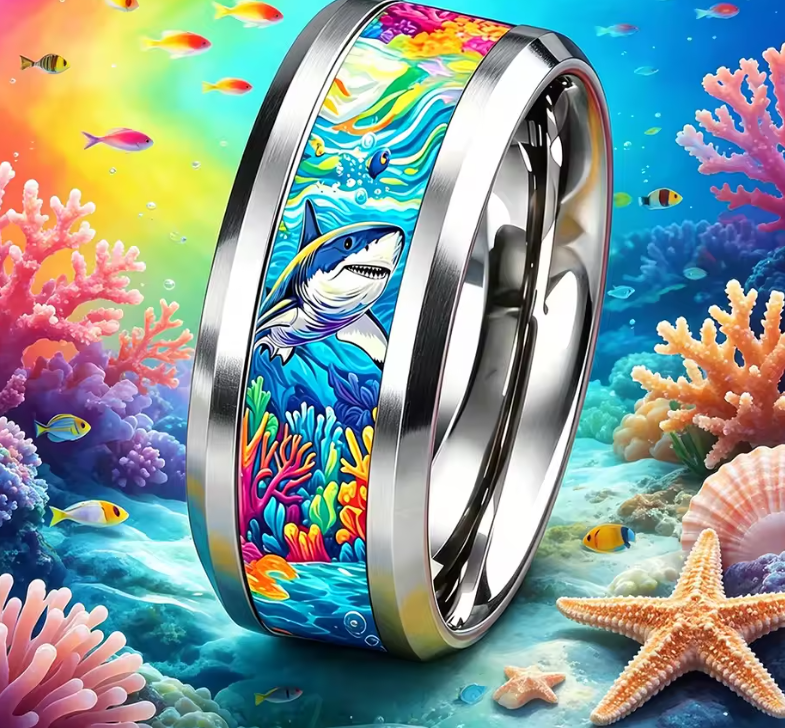 Cute Ocean-Themed 8mm Stainless Steel Ring