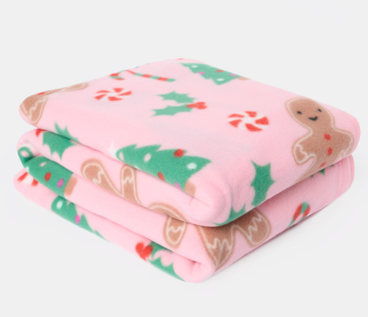 Gingerbread Man Fleece Throw - Pink
