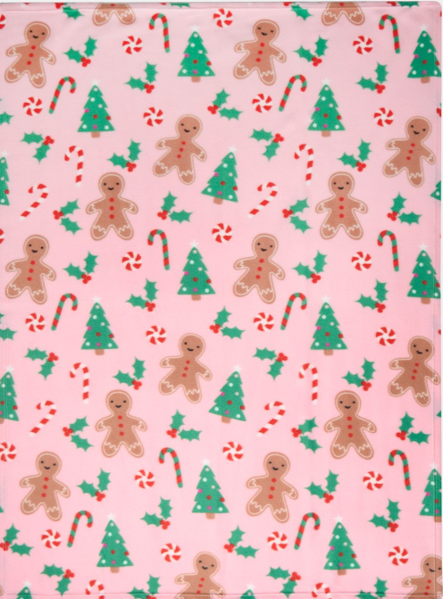 Gingerbread Man Fleece Throw - Pink