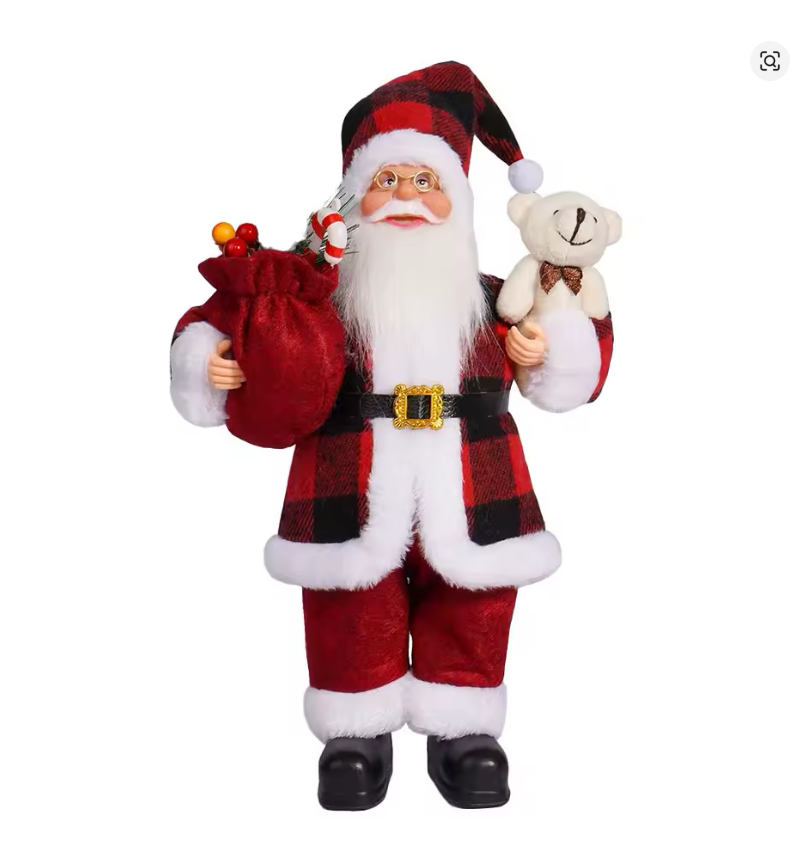 12-Inch Santa Claus Christmas Figurine with Teddy Bear &amp; Gift Sack