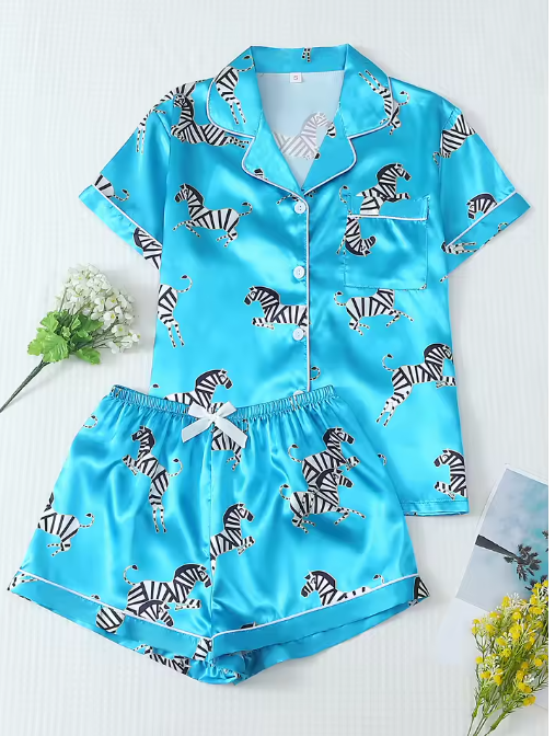 Women's Satin Zebra Print Pyjama Set