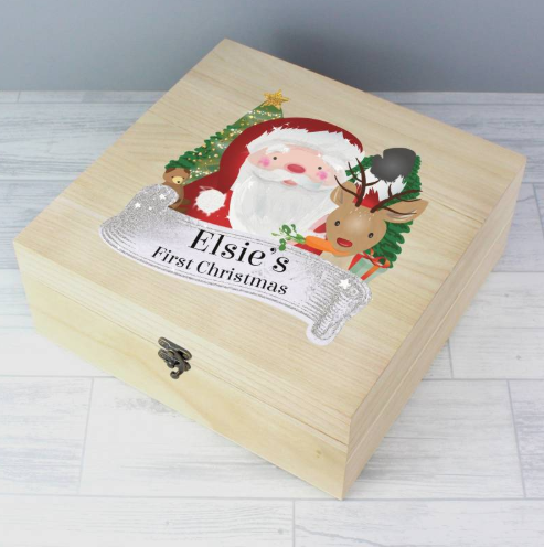 Personalised Colourful Santa Large Wooden Christmas Eve Box