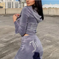 Women's Velour Cropped Hoodie & Jogger Tracksuit Set
